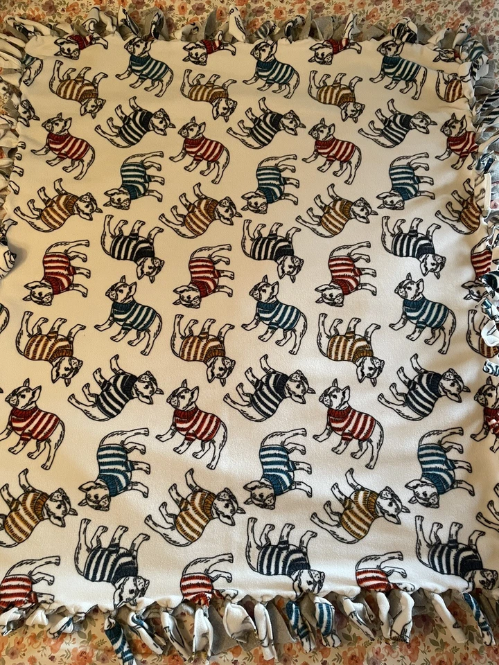 FRENCH BULLDOGS Plush Fleece Throw Blanket Medium Fringed Cover Soft 48 x 55” - Image 1 of 4