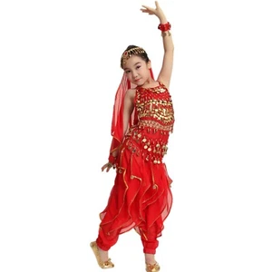 Girls' Belly Dance Sequins Clothing Set Halloween Children's Belt Dance Clothing - Picture 1 of 15
