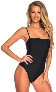 RELLECIGA Bathing Suit Adjustable Thin Straps Bandeau One Piece, Black, X-Large - Picture 1 of 7
