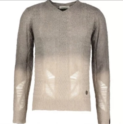 PIERRE BALMAIN Designer Brown Ombré Distressed Wool-blend Jumper - Image 1 of 3