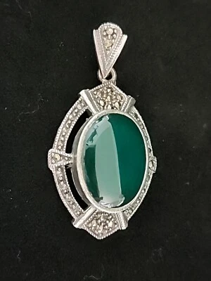 Hermoso! Colgante de plata AGATA verde y MARCASITA Foto 1 de 4