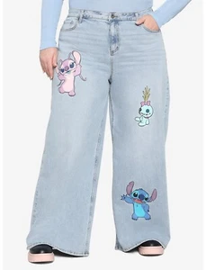 JEANS DENIM DISNEY LILO STITCH Angel Scrump adornados pierna ancha talla 20 - Imagen 1 de 5