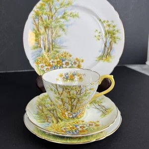 4-pc Vintage Shelley Daffodil Time Cup-Saucer-Bread-sandwich Plates #13370 - Picture 1 of 10
