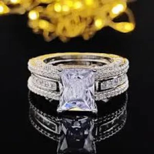 WHITE GOLD PLTD & SAPPHIRE Radiant Cut Bridal FASHION JEWELRY Ring Set Sz 10 - Picture 1 of 9