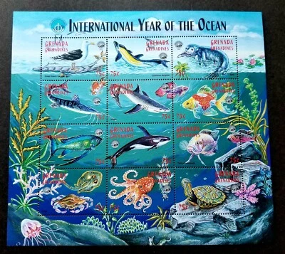 Grenada Ocean 1998 Marine Life Fish Whale Shark Coral Bird Turtle (sheetlet) MNH - Image 1 of 4