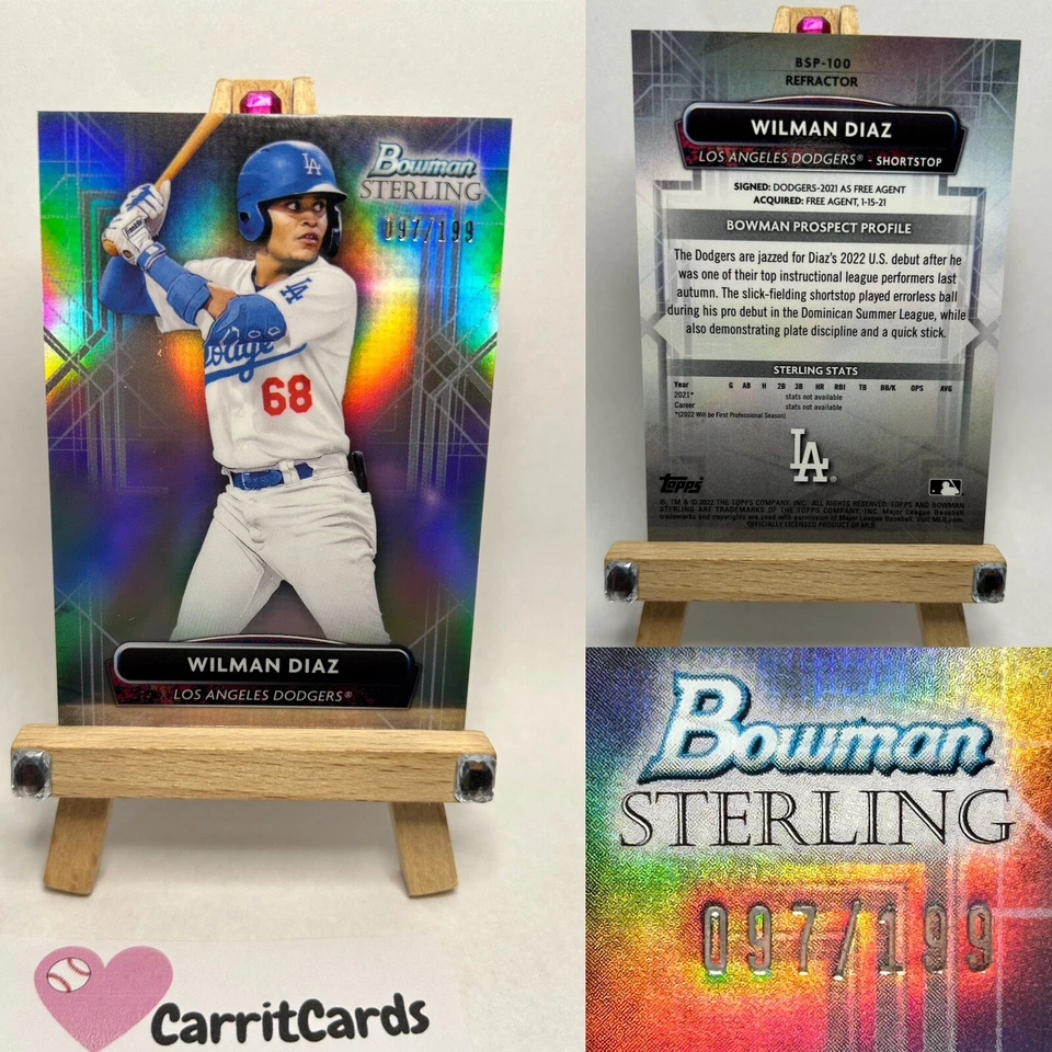 WILMAN DIAZ 2022 Bowman Sterling Prospect REFRACTOR /199 Los Angeles Dodgers - Image 1 of 4