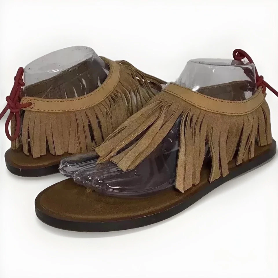 Sandalias Sanuk Yoga Mat Flecos Talla 8 Boho Tabaco Cuero Tostado Zapatos Atado Trasero Foto 1 de 4