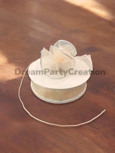 7/8" (IVORY) Organza PULL RUFFLED BOW Ribbon SILVER Edge on one side 25 Yds - Picture 1 of 1
