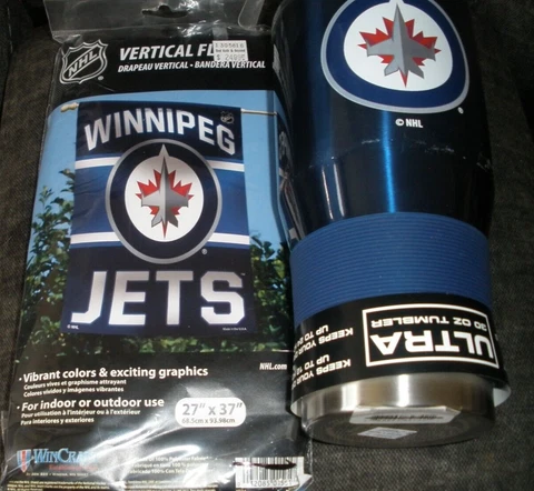 NHL WINNIPEG JETS VERTICAL FLAG AND 30 OZ TUMBLER NEW Cover