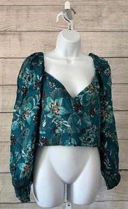 Blusa corta cruzada floral verde azulado Sybille Band of the Free para mujer talla grande - Imagen 1 de 3