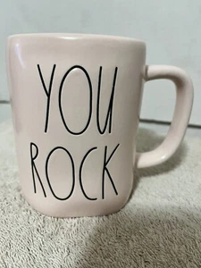 NEW RAE DUNN "YOU ROCK" FARMHOUSE COFFEE TEA PINK MUG  - Picture 1 of 10