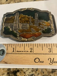 Vintage Belt Buckle "Crude Oil" Kaleaco USA Enameled Brass Oilfield W07 - Picture 1 of 11