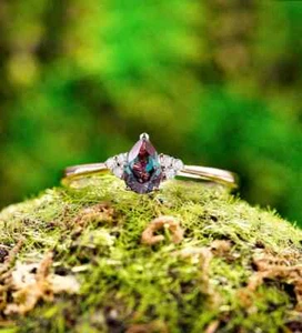 Alexandrite engagement ring vintage pear shaped women Cluster rose gold Ring - Picture 1 of 5