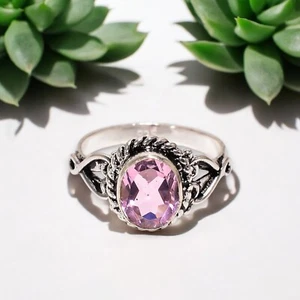 Kunzite Natural Gemstone 925 Sterling Silver Ring oxidised Ring Gift For Her. - Picture 1 of 6