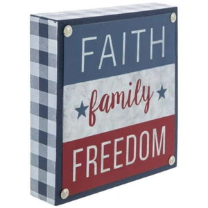 Decoración de mesa de madera Faith Family and Freedom patriótica decoración del hogar 4 de julio - Imagen 1 de 3