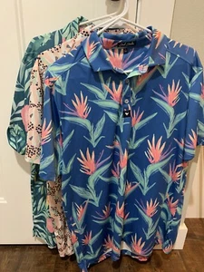 Lot Of 3 Bad Birdie Men’s Floral Geometric Golf Polo Shirts Size Large - Picture 1 of 24