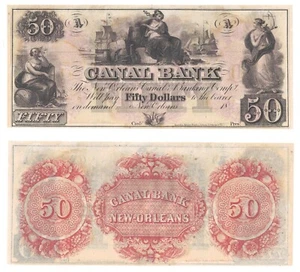 1850's $50 Canal Bank New Orleans Canal & Banking Company A Block Unc. 105-G48A - Picture 1 of 1