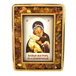 USA Handmade Icon Mother of God of Vladimir Baltic amber KIZIMA - Picture 1 of 4