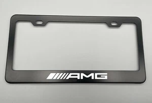 Laser Engraved Mercedes Benz AMG Stainless Steel Black LICENSE PLATE FRAME - Picture 1 of 4