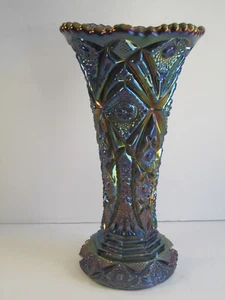 VINTAGE IMPERIAL GLASS IG IRIDESCENT SMOKE CARNIVAL GLASS HOBSTAR VASE - Picture 1 of 5
