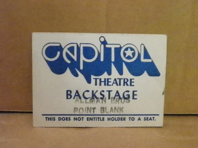 Vintage 1980 Allman Brothers Band ABB Point Blank Capitol Theatre Backstage Pass - Image 1 of 2