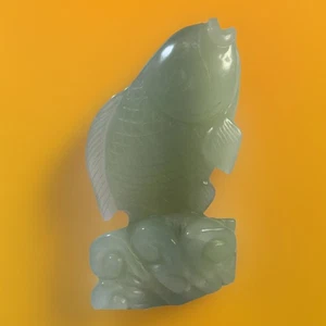 5.5” Chinese Dynasty Green Carve Fish Goldfish Or Carp Crack On One Side As - Picture 1 of 13