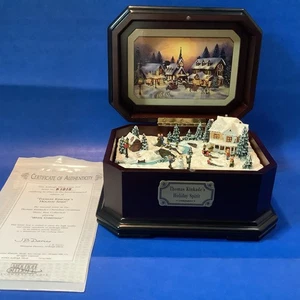Caja de música Thomas Kinkade's Holiday Spirit 2003 melodía "White Christmas" con certificado de autenticidad - Imagen 1 de 8