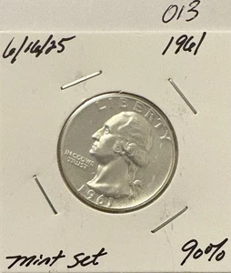 1961 UNC 90% Silver Washington Quarter -013 - Picture 1 of 2