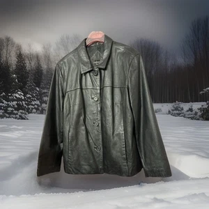 Vintage OUTBROOK Schwarz Echtleder Y2K Mantel 4 Knopf Blazer Jacke Größe 1X - Bild 1 von 12