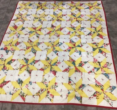 Acogedor edredón cabina vintage hecho a mano atado a máquina cosido 61”x 75” Star Burst Foto 1 de 4