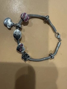 Charm Bracelet Stretch with Multiple Charms and Beads- Silver Tone - Picture 1 of 1