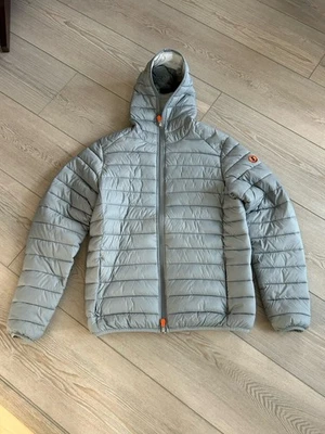 Save The Duck Men’s Hooded Puffer Jacket Gray Size Small - Image 1 of 4