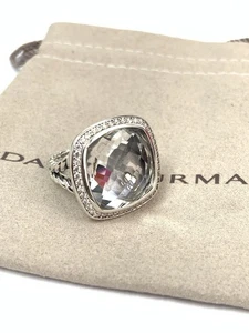 David Yurman 925 Silver 17mm ALBION Ring With White Topaz & DIAMONDS Size 6.5 - Picture 1 of 7