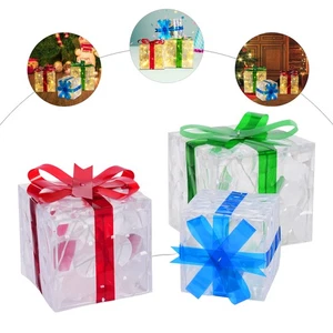 Christmas Lighted Boxes Set of 3 Light 60 LED Outdoor Present Decorations Gift - Picture 1 of 16