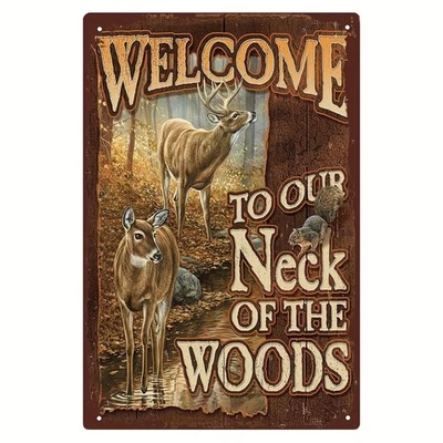 Vintage Hunting Lodge Deer Forest Tin Metal Signs Home Décor Wall Art 8x12  - Image 1 of 4