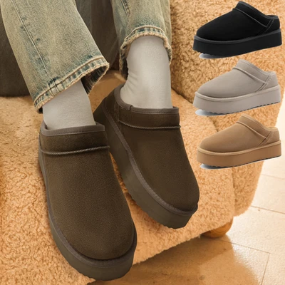 Women Memory Foam Furry Platform Slippers Genuine Suede Platform Slippers - Image 1 of 2