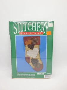 Vintage Bernat Stitchery Christmas Stocking Kit Hearts 'N Spice Patchwork NIP - Picture 1 of 4