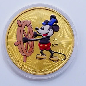 2017 1 Oz Silver Coin Niue Disney Mickey Mouse Steamboat Willie Gilded Rare COA - Picture 1 of 4
