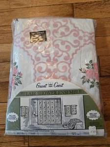 Vintage Vinyl Bathroom Curtain Pink Retro Flocked Roses Tailored Drape 34" X 54" - Picture 1 of 3