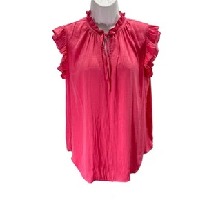 Top Rachel Roy donna medio con volant cappuccio manica rosa cravatta collo seta - Foto 1 di 10