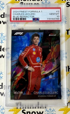 🏁 2024 Topps Finest F1 Charles LeClerc #3 Blue Refractor /200 PSA 10 POP 2 🏁 - Image 1 of 2