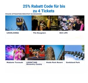 25% Rabatt Code für bis zu 4 Tickets Heidepark SeaLife Legoland Gardaland u.a. - Bild 1 von 5