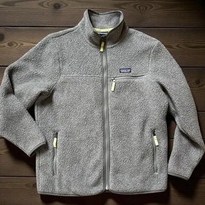 Patagonia Womens Sz L  Thick Retro Pile Fleece Jacket Full Zip Gray Yellow - Picture 1 of 4