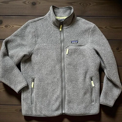 Patagonia Womens Sz L  Thick Retro Pile Fleece Jacket Full Zip Gray Yellow - Image 1 of 4