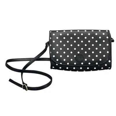 Liz Claiborne Vintage Classic Black White Polka Dot Leather Crossbody Purse - Image 1 of 4