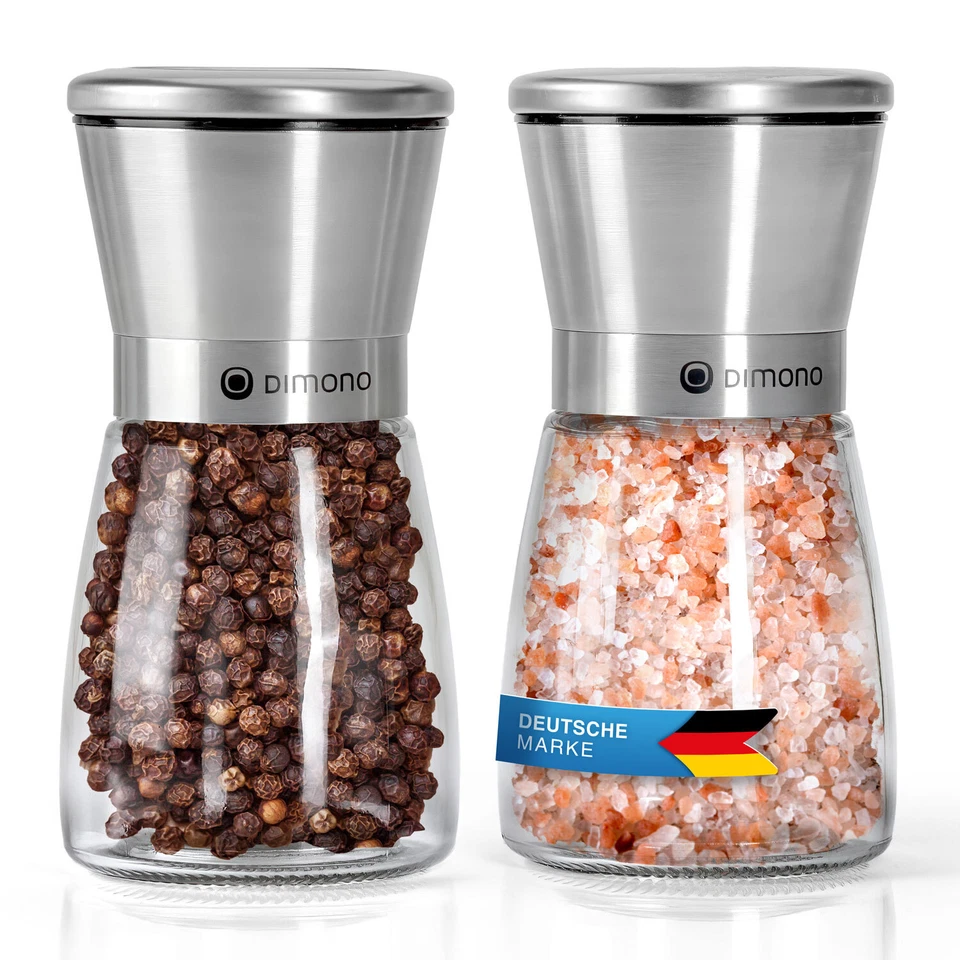 2x Gewürzmühle Pfeffermühle Salzmühle Set; Glas & Edelstahl mit Keramikmahlwerk - Bild 1 von 4