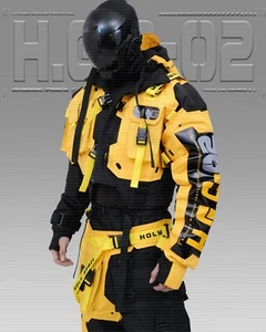 Herren Techwear gelbe Jacke Hoodie durchgehender Reißverschluss Schnalle Holygrail H.G.C-02/B.YLW - Bild 1 von 10