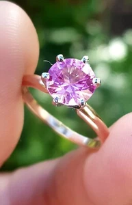 1ct Natural Baby Pink Sapphire Solitaire 14K Solid Yellow Gold Ring Engagement - Picture 1 of 10