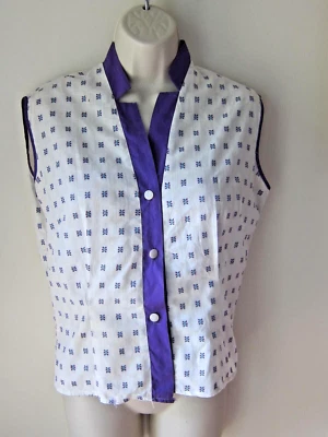Blusa ajustada vintage años 50 sin mangas de algodón blanca con púrpura talla pequeña Foto 1 de 4