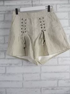 SHEIKE womens short shorts brown white stripe pockets 8 tie front - Picture 1 of 10